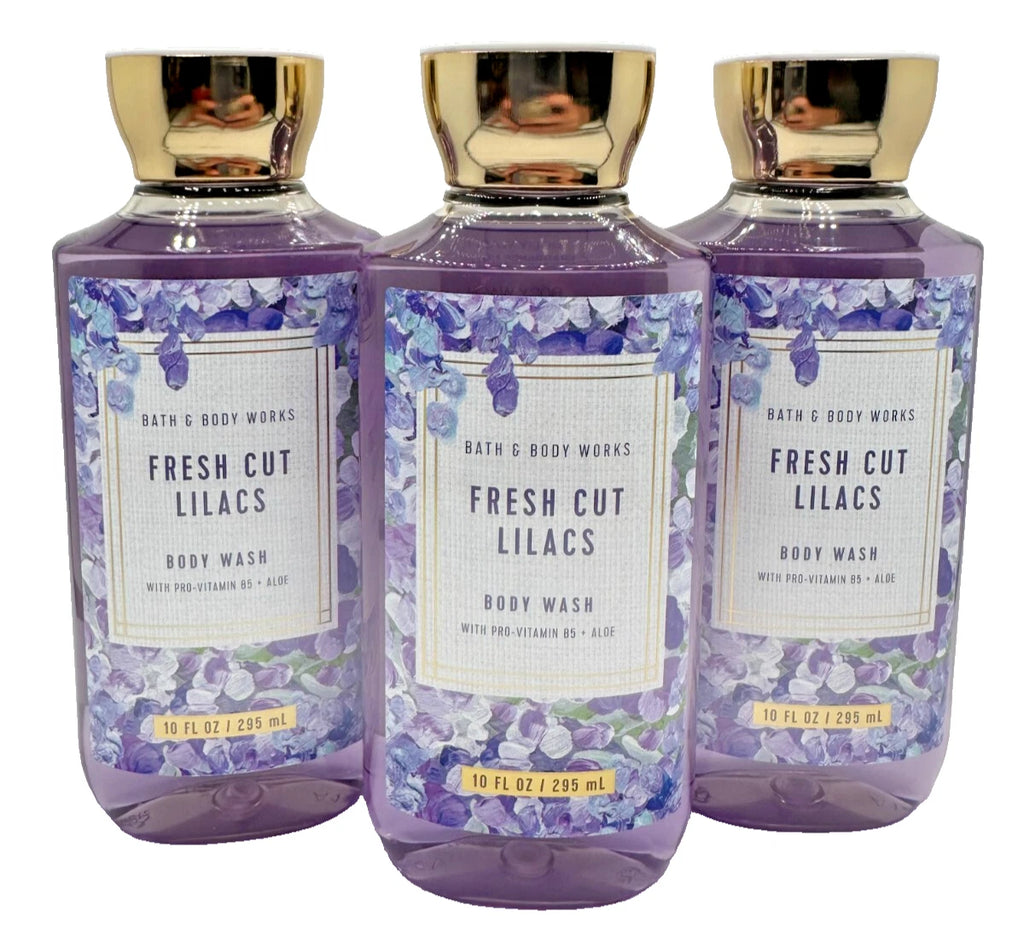 NEW Bath & Body Works Lot of 3 Bottles Fresh Cut Lilacs Body Wash Shower 10 oz